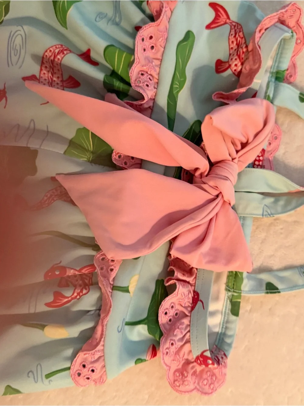 BB Beaufort Bonnet Kids Pink & Blue Koi Print Ruffle Swim Bubble Romper